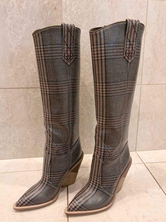 Shoes - Fendi Prince of Wales coated leather western tall boots, 36, like new